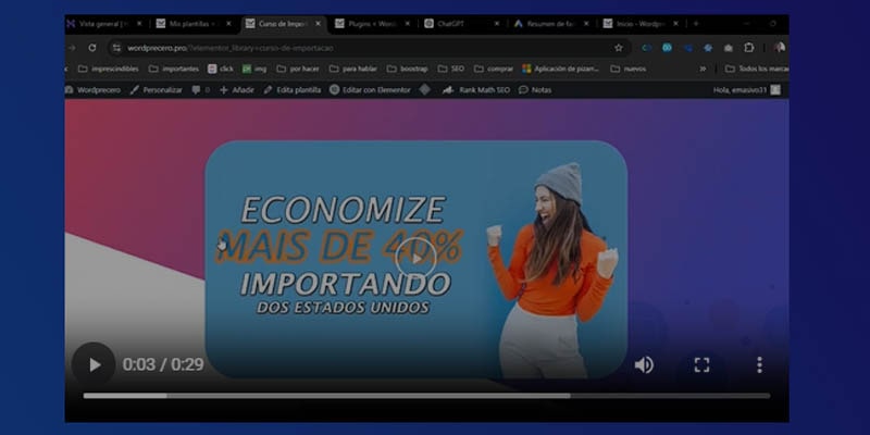 ✅Descarga GRATIS tu plantilla Elementor para cursos de importación.